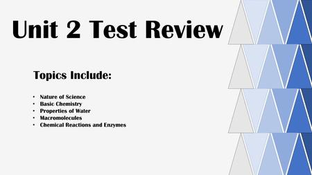 Unit 2 Test Review Topics Include: Nature of Science Basic Chemistry