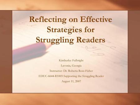 Reflecting on Effective Strategies for Struggling Readers