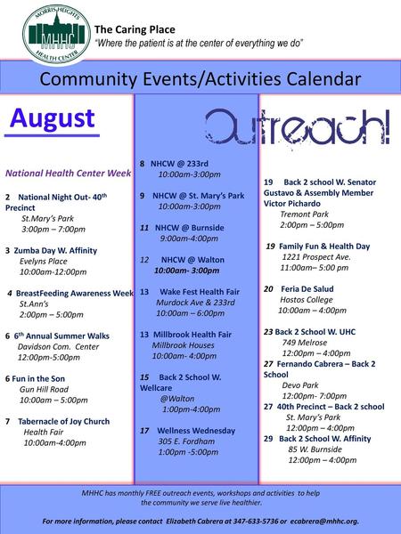 August Community Events/Activities Calendar The Caring Place