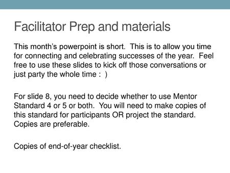 Facilitator Prep and materials