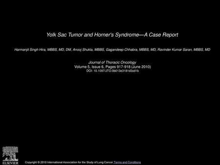 Yolk Sac Tumor and Horner's Syndrome—A Case Report