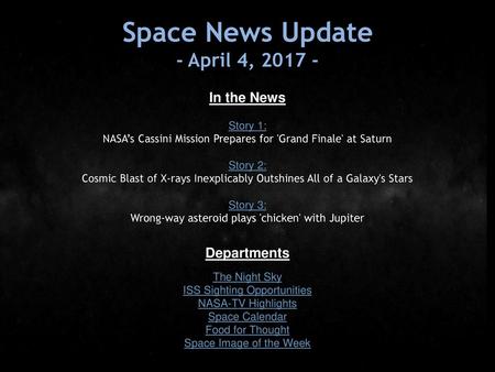 Space News Update - April 4, In the News Departments Story 1: