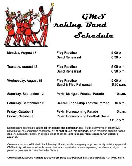 GMS Marching Band Schedule