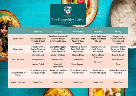 Week 1 Menu Monday Tuesday Wednesday Thursday Friday Main Course