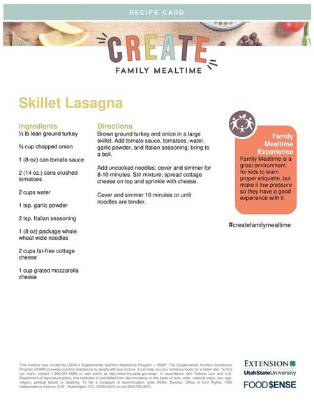 Skillet Lasagna #createfamilymealtime Ingredients Directions