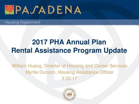 2017 PHA Annual Plan Rental Assistance Program Update