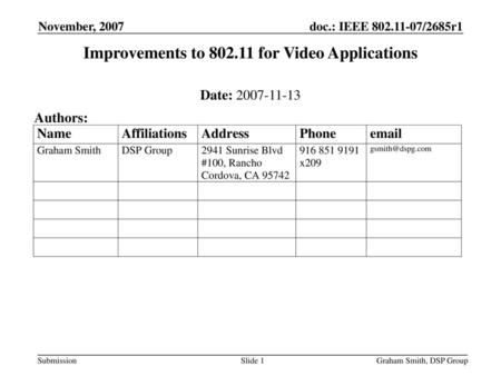 Improvements to for Video Applications