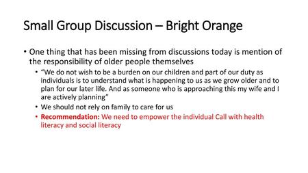 Small Group Discussion – Bright Orange