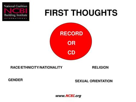 FIRST THOUGHTS RECORD OR CD RACE/ETHNICITY/NATIONALITY RELIGION GENDER