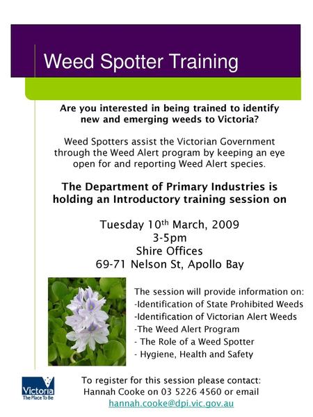 Weed Spotter Training Tuesday 10th March, pm Shire Offices