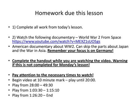 Homework due this lesson