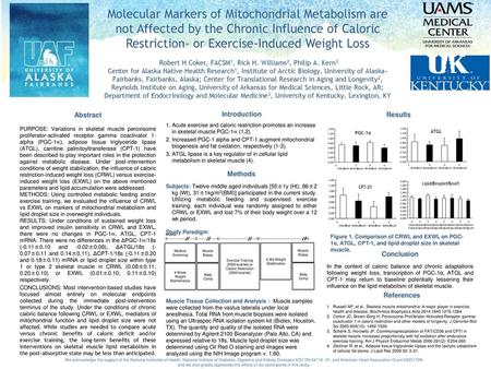 Molecular Markers of Mitochondrial Metabolism are not Affected by the Chronic Influence of Caloric Restriction- or Exercise-Induced Weight Loss Robert.