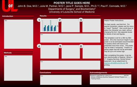 POSTER TITLE GOES HERE John B. Doe, M. D. 1, Julie M. Partner, M. S