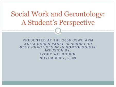 Social Work and Gerontology: A Student’s Perspective