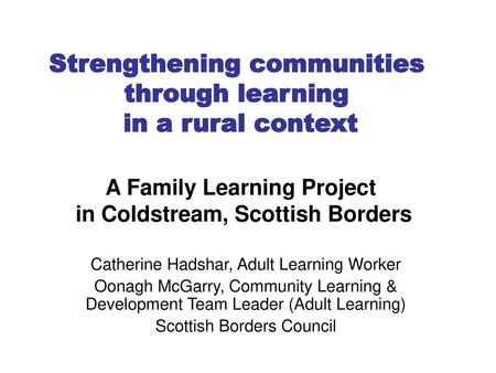 Strengthening communities through learning in a rural context