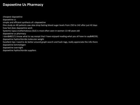 Dapoxetine Us Pharmacy