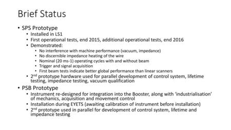 Brief Status SPS Prototype PSB Prototype Installed in LS1
