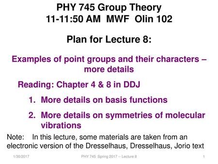 Examples of point groups and their characters – more details