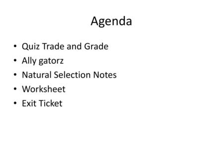 Agenda Quiz Trade and Grade Ally gatorz Natural Selection Notes