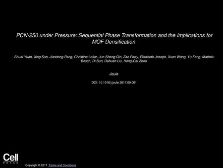 PCN-250 under Pressure: Sequential Phase Transformation and the Implications for MOF Densification  Shuai Yuan, Xing Sun, Jiandong Pang, Christina Lollar,