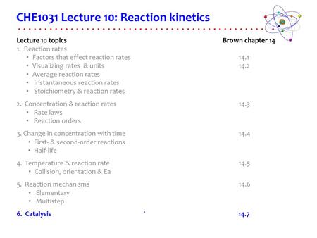 CHE1031 Lecture 10: Reaction kinetics