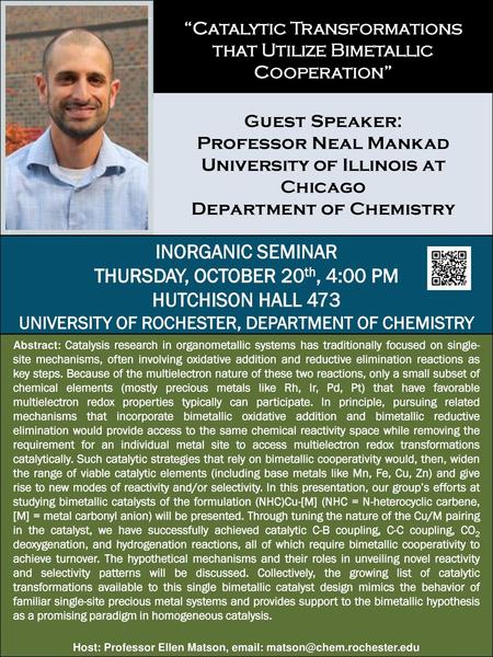 INORGANIC SEMINAR THURSDAY, OCTOBER 20th, 4:00 PM HUTCHISON HALL 473