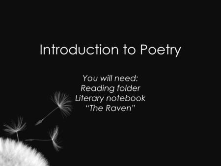 Introduction to Poetry