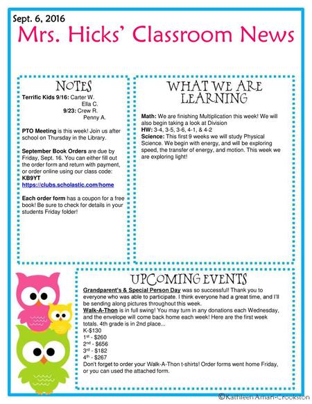 Mrs. Hicks’ Classroom News