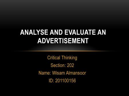 Analyse and Evaluate an Advertisement