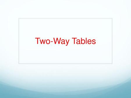 Two-Way Tables.