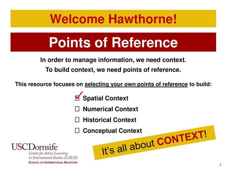 Points of Reference Welcome Hawthorne! It’s all about CONTEXT!