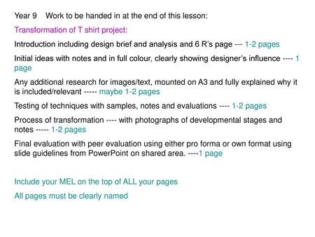 Year 9    Work to be handed in at the end of this lesson: