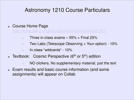 Astronomy 1210 Course Particulars