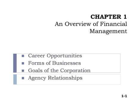 CHAPTER 1 An Overview of Financial Management