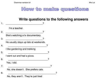 Grammar revision b1 Mrs Loi