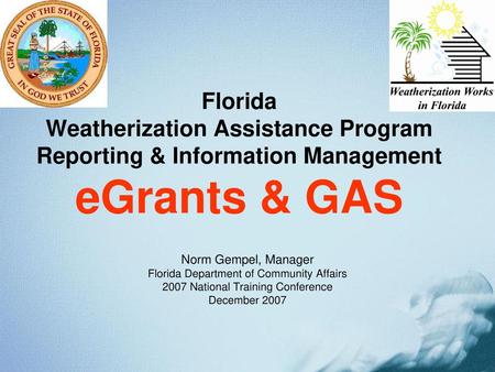 Norm Gempel, Manager Florida Department of Community Affairs