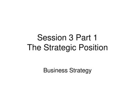 Session 3 Part 1 The Strategic Position