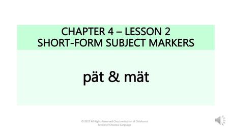 CHAPTER 4 – LESSON 2 SHORT-FORM SUBJECT MARKERS