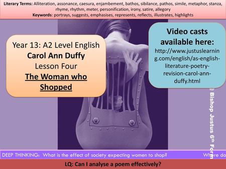 Video casts available here: LQ: Can I analyse a poem effectively?