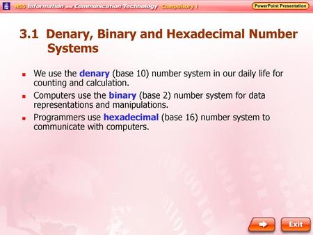 3.1 Denary, Binary and Hexadecimal Number Systems