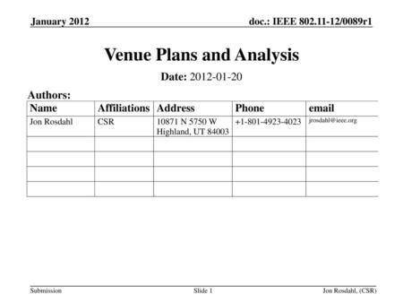 Venue Plans and Analysis