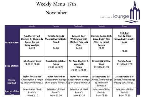 Weekly Menu 17th November Monday Tuesday Wednesday Thursday Friday