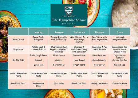 Week 1 Menu Monday Tuesday Wednesday Thursday Friday Main Course