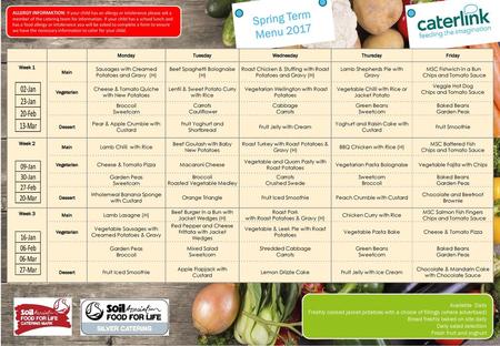 Spring Term Menu 2017 SILVER MENU Available Daily