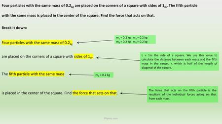 Four particles with the same mass of 0.2kg