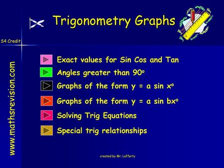 S4 Credit Exact values for Sin Cos and Tan Angles greater than 90o