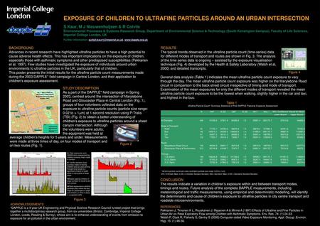 EXPOSURE OF CHILDREN TO ULTRAFINE PARTICLES AROUND AN URBAN INTERSECTION S Kaur, M J Nieuwenhuijsen & R Colvile Environmental Processes & Systems Research.