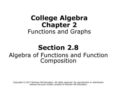 College Algebra Chapter 2 Functions and Graphs