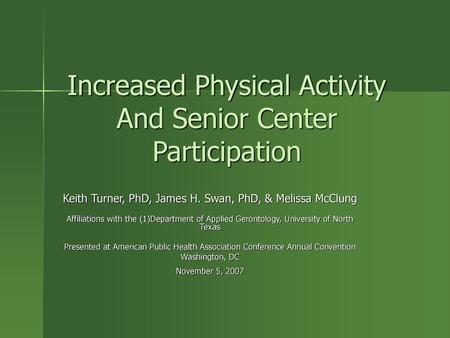 Increased Physical Activity And Senior Center Participation