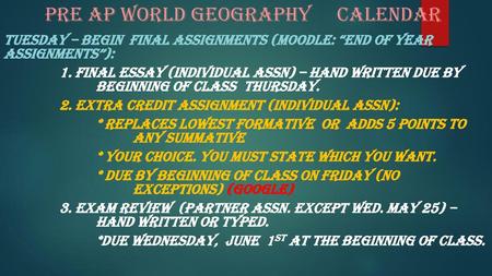 PRE AP WORLD GEOGRAPHY CALENDAR